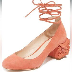 Loeffler Randall Dusty Rose Clea Ruffle Heel Suede Pumps 9